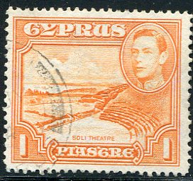 1944 Cyprus 1pi perf 13 1/2 x 12 1/2 Used