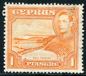 1944 Cyprus 1pi perf 13 1/2 x 12 1/2 Used