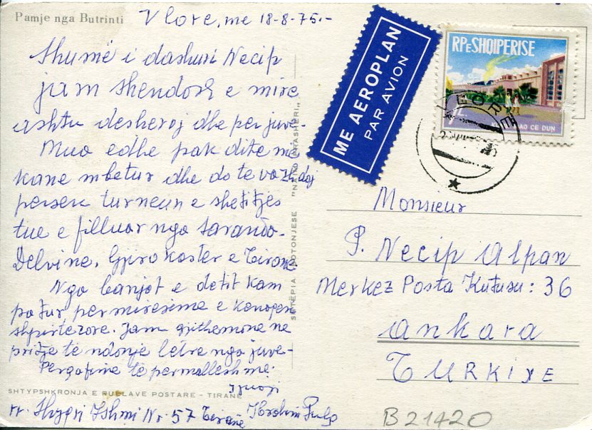 1975 Albania Vlore Postcard to Turkey