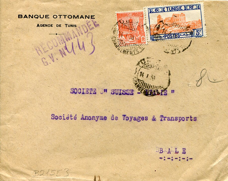1930 Ottoman Bank Tunisia Cover and Label - Image 2