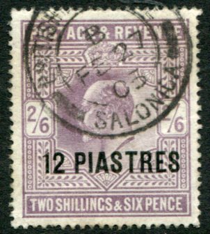 1903 British Levant Salonica 12pi on 2s6d