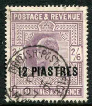 1903 British Levant Smyrna 12pi on 2s6d