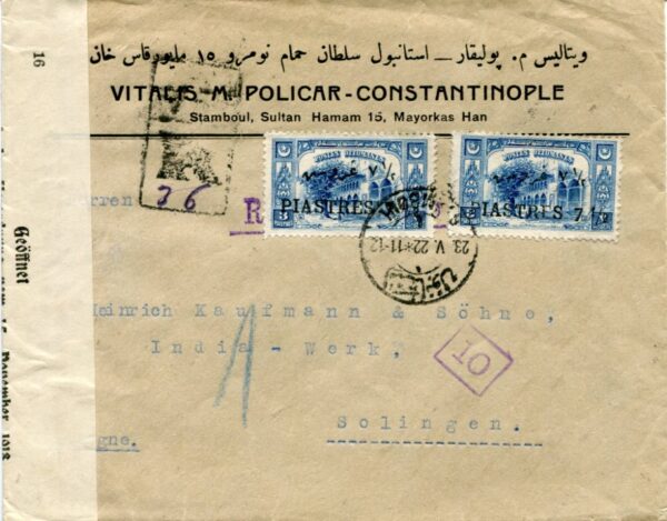 1922 Turkey Commercial Inspected Cover to Germany