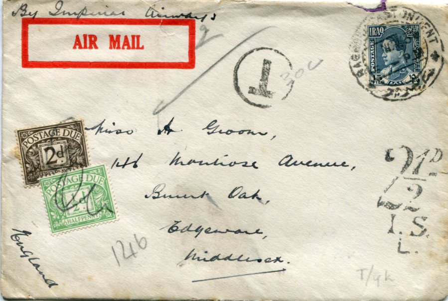 1934 Iraq RAF Pilot Postage Due Cover