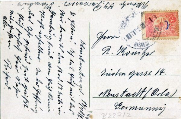 1912 Turkey Haskoy to Germany RR