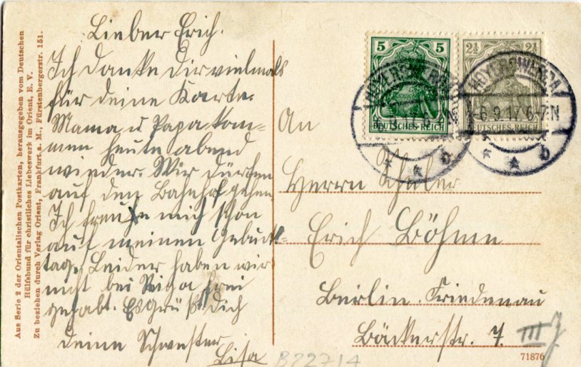 1917 Turkey Maras Postcard used in Germany - Image 2