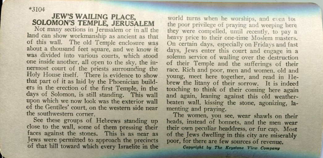 Palestine Jerusalem Western Wall Stereoview - Image 2