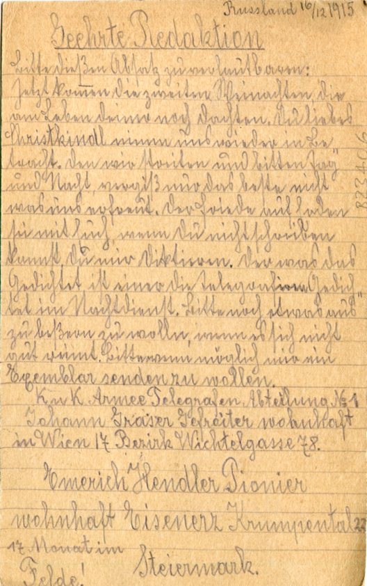 1915 Austria Feldpost Card from Russian Front - Image 2