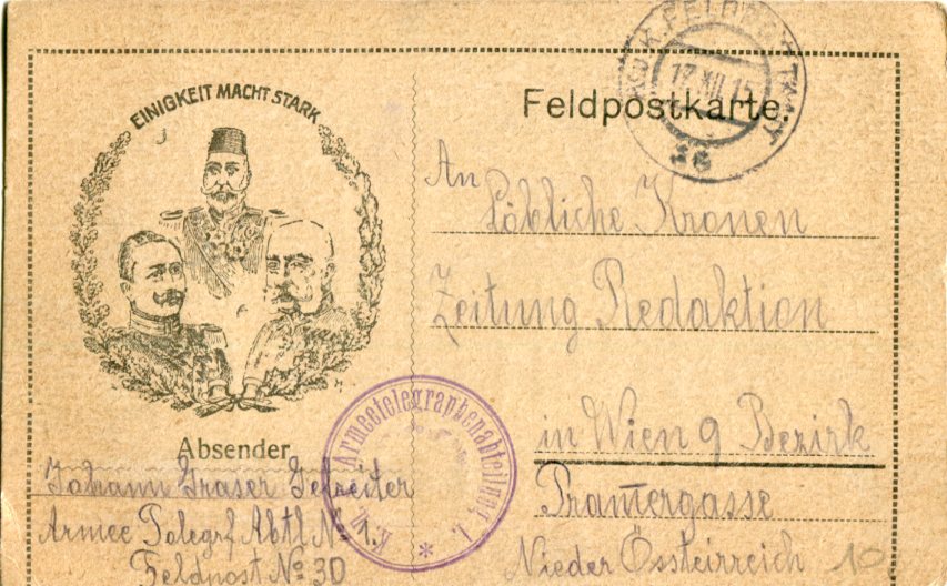 1915 Austria Feldpost Card from Russian Front