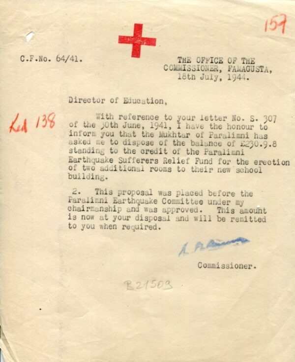 Cyprus Red Cross 1944 Earthquake BalkanPhila