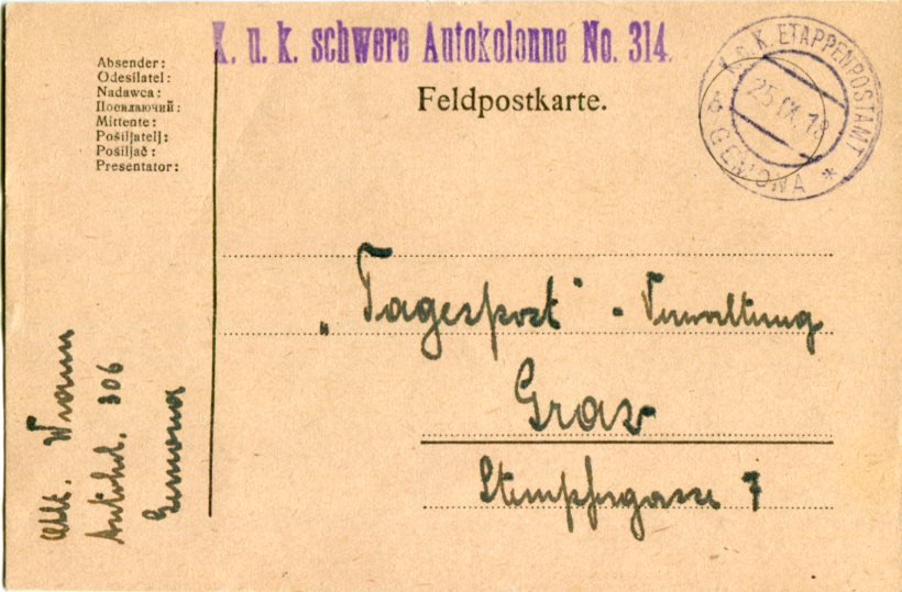 1918 Austria Occ Italy GEMONA to Graz