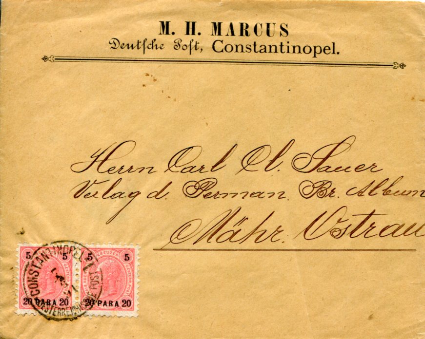 1891 Austria Levant Istanbul to Moravska Ostrava