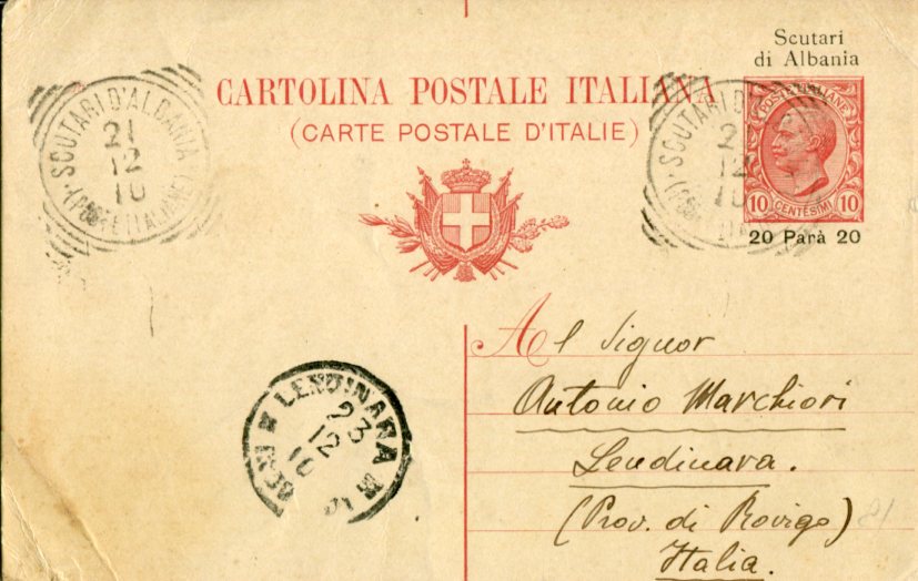 1910 Albania Shkoder Italian Occ Card