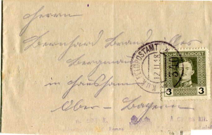 1918 Austria Feldpost FPO 340 Wrapper