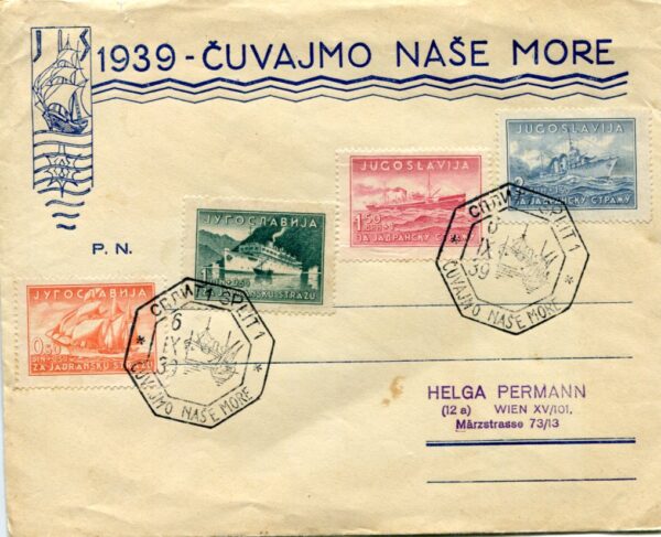 1939 Yugoslavia Adriatic Fund Ships FDC