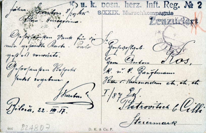 1917 Bosnia Bileca Postcard to Styria - Image 2