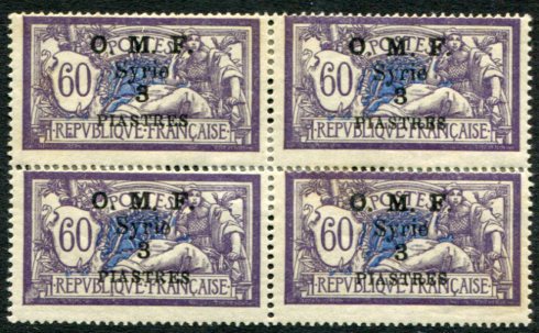 1921 Syria 3pi on 60c Block 4 Merson *