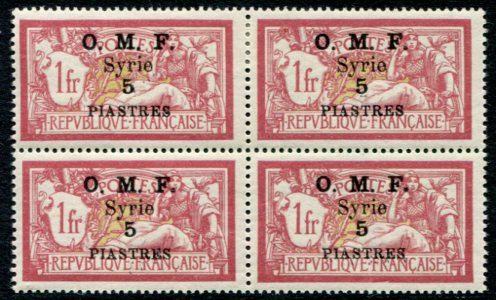 1921 Syria 5pi on 1fr Block 4 Merson */ **