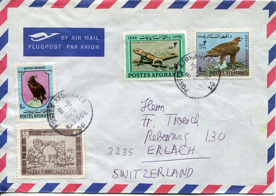 1970 Afghanistan Birds Reptile Cover to Switzerland