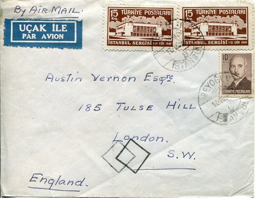 1949 Turkey 15k Istanbul Exhibition to England