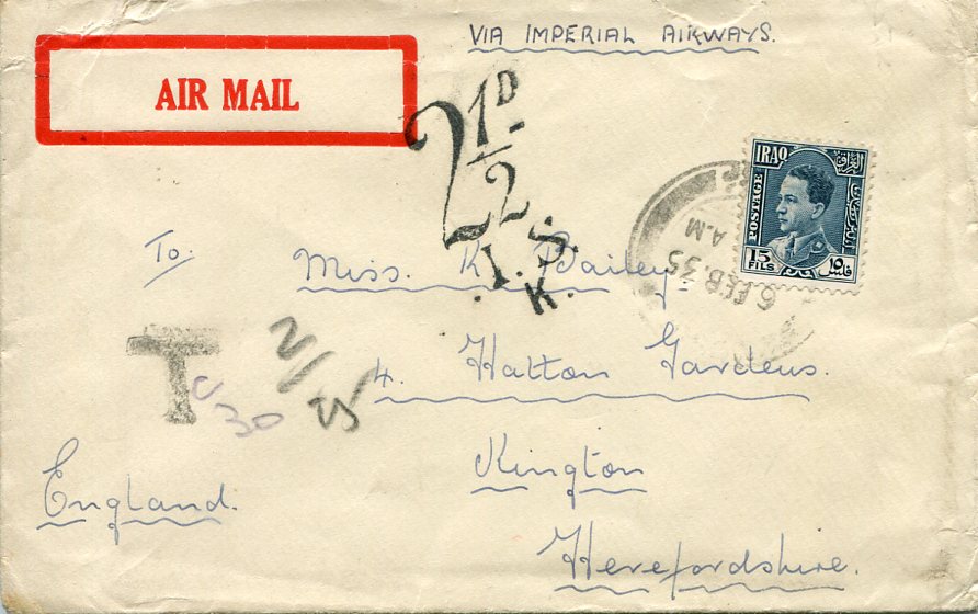 1935 Iraq Imperial Airways Postage Due Cover