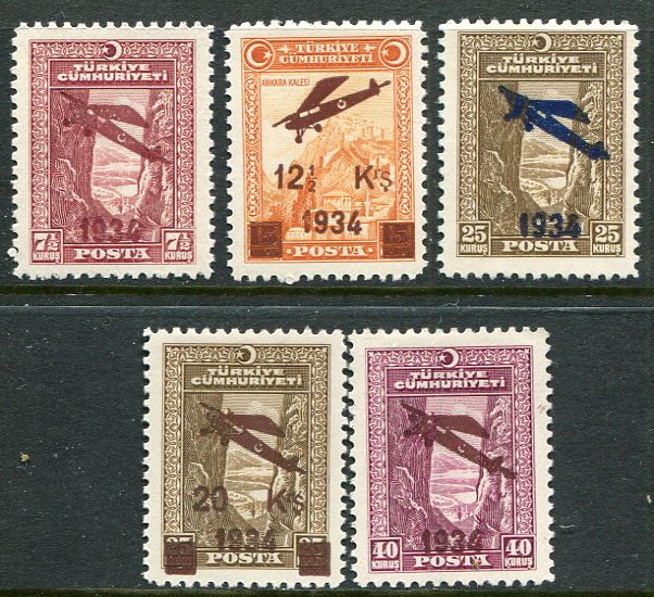 1934 Turkey Aeroplane Surcharged Set **