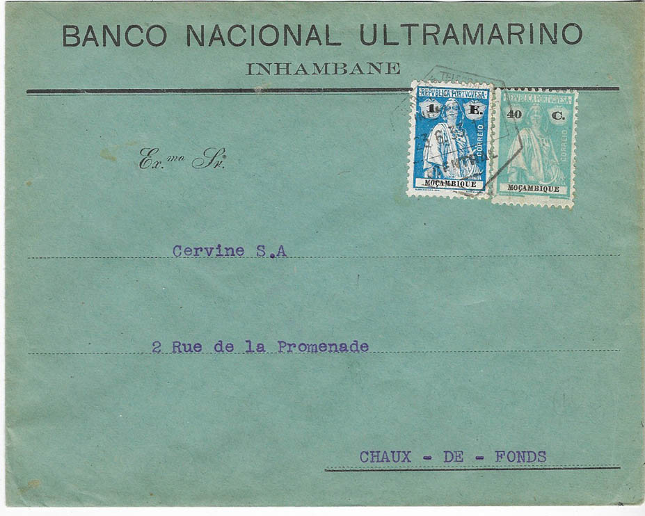 1933 Mozambique Bank Cover to Switzerland