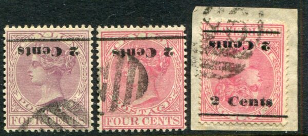 1888-90 Ceylon 2c on 4c Surcharge Errors Used