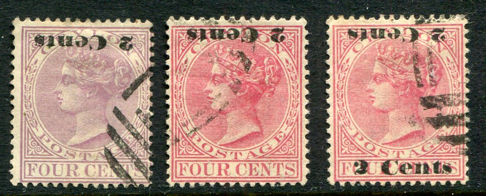 1888-90 Ceylon 2 Cents on 4c Surcharge Errors Used