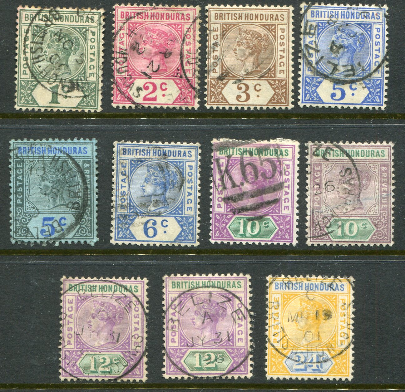 1891 1901 British Honduras wmk CA Used to 24c Sg 51/60 +