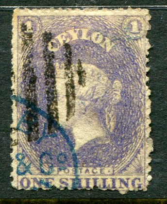 1862 Ceylon 1s slate purple p 13 Used Sg 43