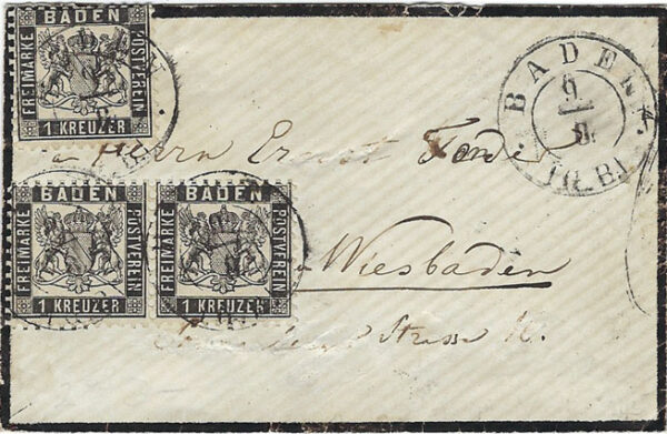 1868 Germany Baden Mourning Cover to France