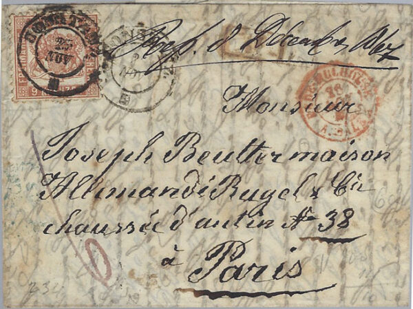 1867 Germany Baden 9Kr Entire to France