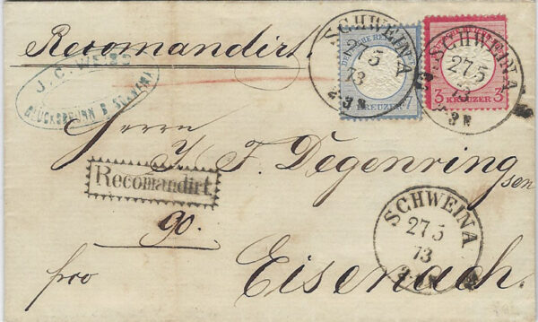 1873 Germany Brustschild 3Kr and 7Kr Regsitered
