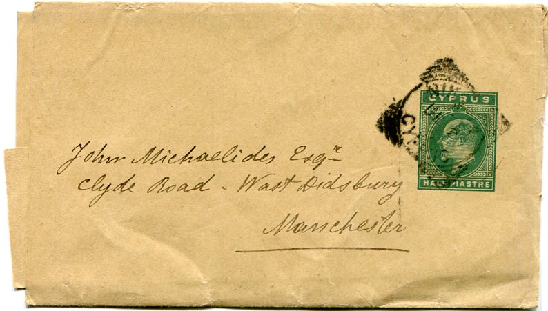 1904 Cyprus KEVII 1/2pi Newspaper Wrapper Nikosia to England