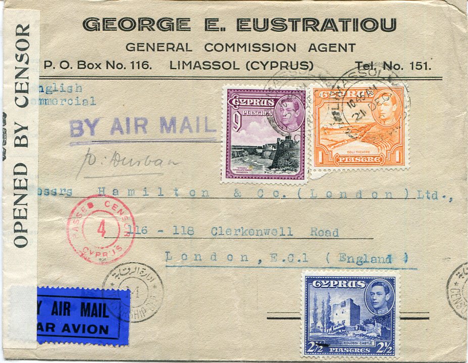 1940 Cyprus Limassol Airmail via Egypt Passed Censor 4 – BalkanPhila