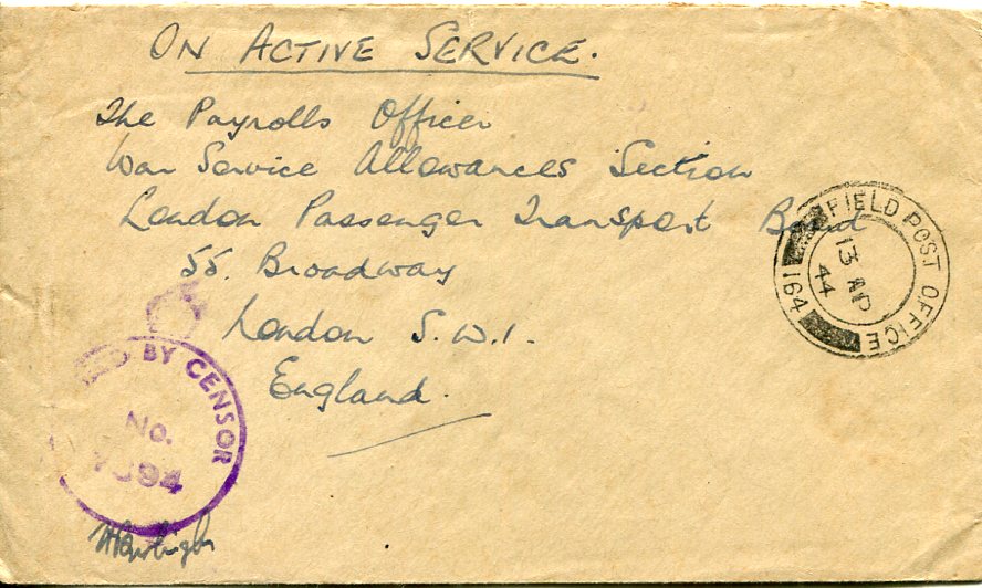 1944 Cyprus FPO 164 Censored OAS Cover