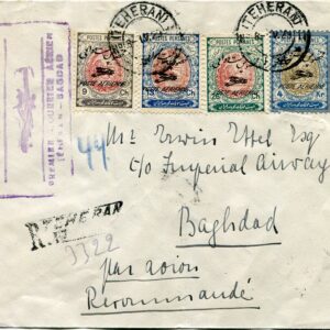 1929 Persia Teheran Baghdad Registered 1st Flight 4kr