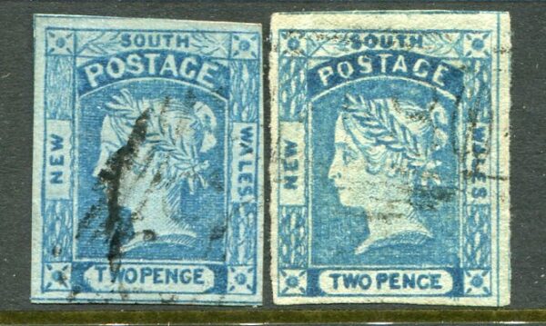 1851 NSW Australia 2d Fine Impressions Plate I Used Sg 54, 55