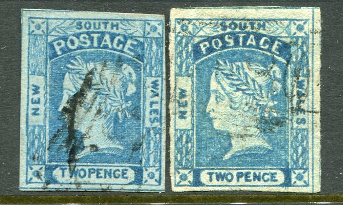 1851 NSW Australia 2d Fine Impressions Plate I Used Sg 54, 55