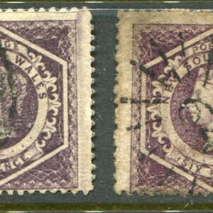 1866 NSW Australia 6d plate II wmk 5 and 12 Used Sg 165a, b