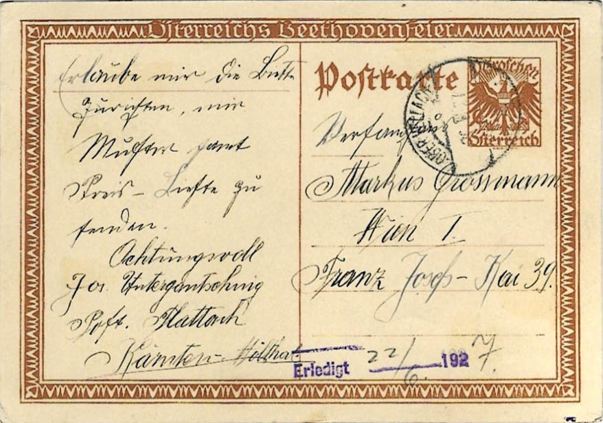 1927 Austria Beethoven Picture Stationery - Image 2