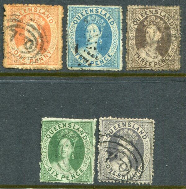 1861 Queensland Australia Rough Perf Used to 1s Sg 14/16, 17, 19