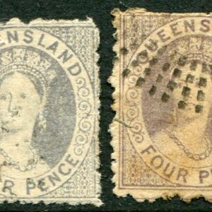 1866 Queensland Australia two 4d Used Sg 53, 54