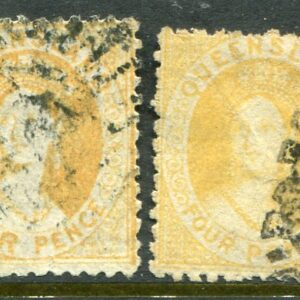 1876 Queensland Australia two 4d Used Sg 102, 103