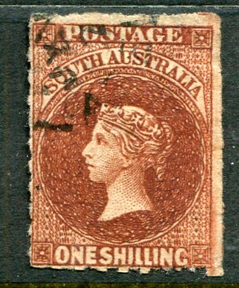 1863 South Australia 1s rouletted Used Sg 40