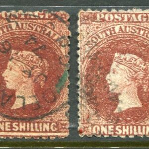 1868-69 South Australia two 1s perfs Used Sg 60, 61