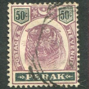1895 Malaysia Perak Tiger Head 50c Used Sg 74