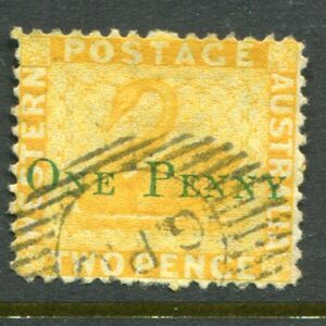 1865 Western Australia Swan 1d on 2d Used Sg 67