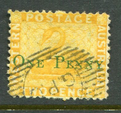 1865 Western Australia Swan 1d on 2d Used Sg 67